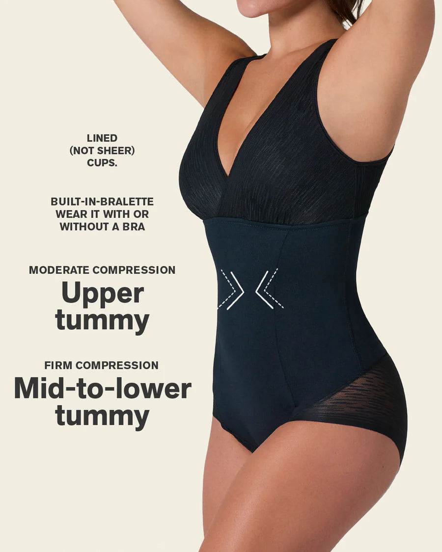 Sheer Boldly Sheer Stripe Detail Sculpting Bodysuit