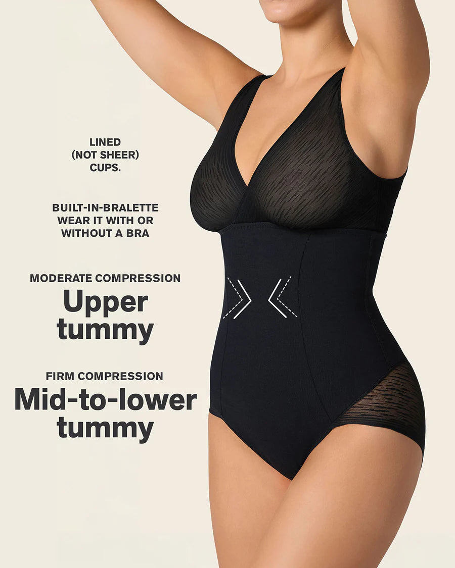 Sheer Boldly Sheer Stripe Detail Sculpting Bodysuit