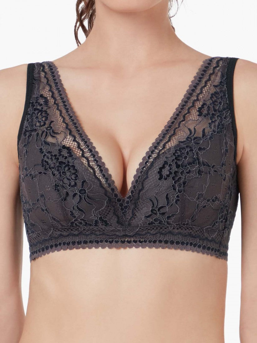 NiTi Shape-Memory Wire Non-padded Lace Plunge Bra (Cup C-D)