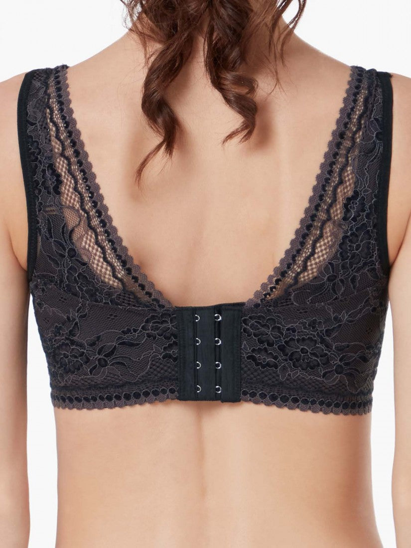 NiTi Shape-Memory Wire Non-padded Lace Plunge Bra (Cup C-D)