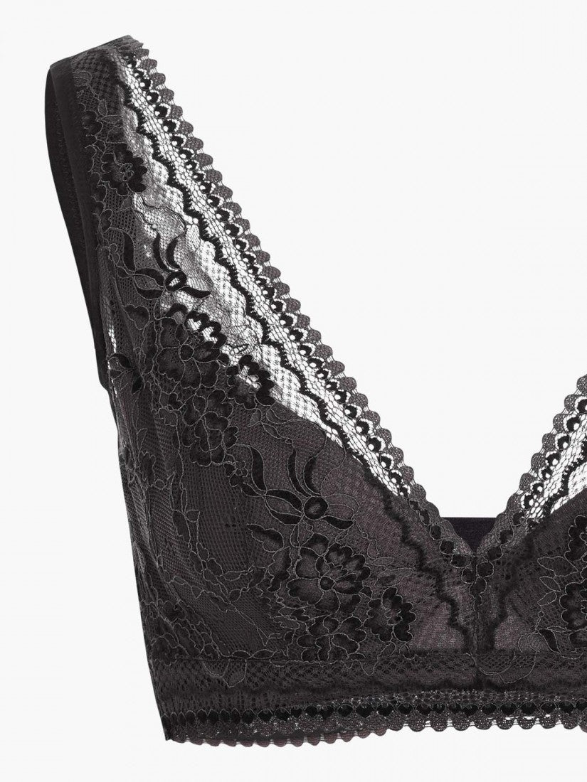 NiTi Shape-Memory Wire Non-padded Lace Plunge Bra (Cup C-D)