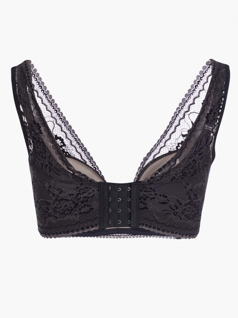 NiTi Shape-Memory Wire Non-padded Lace Plunge Bra (Cup C-D)