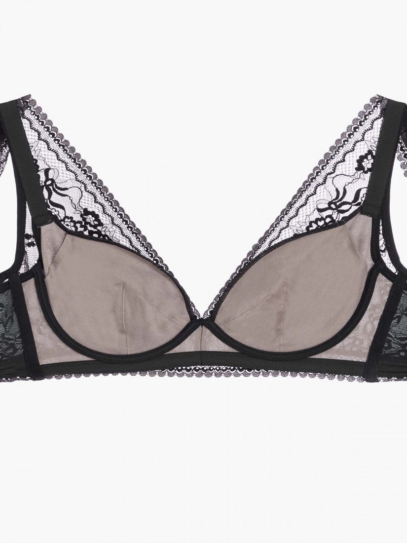 NiTi Shape-Memory Wire Non-padded Lace Plunge Bra (Cup C-D)