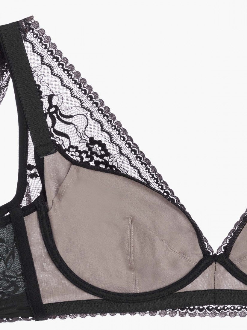 NiTi Shape-Memory Wire Non-padded Lace Plunge Bra (Cup C-D)