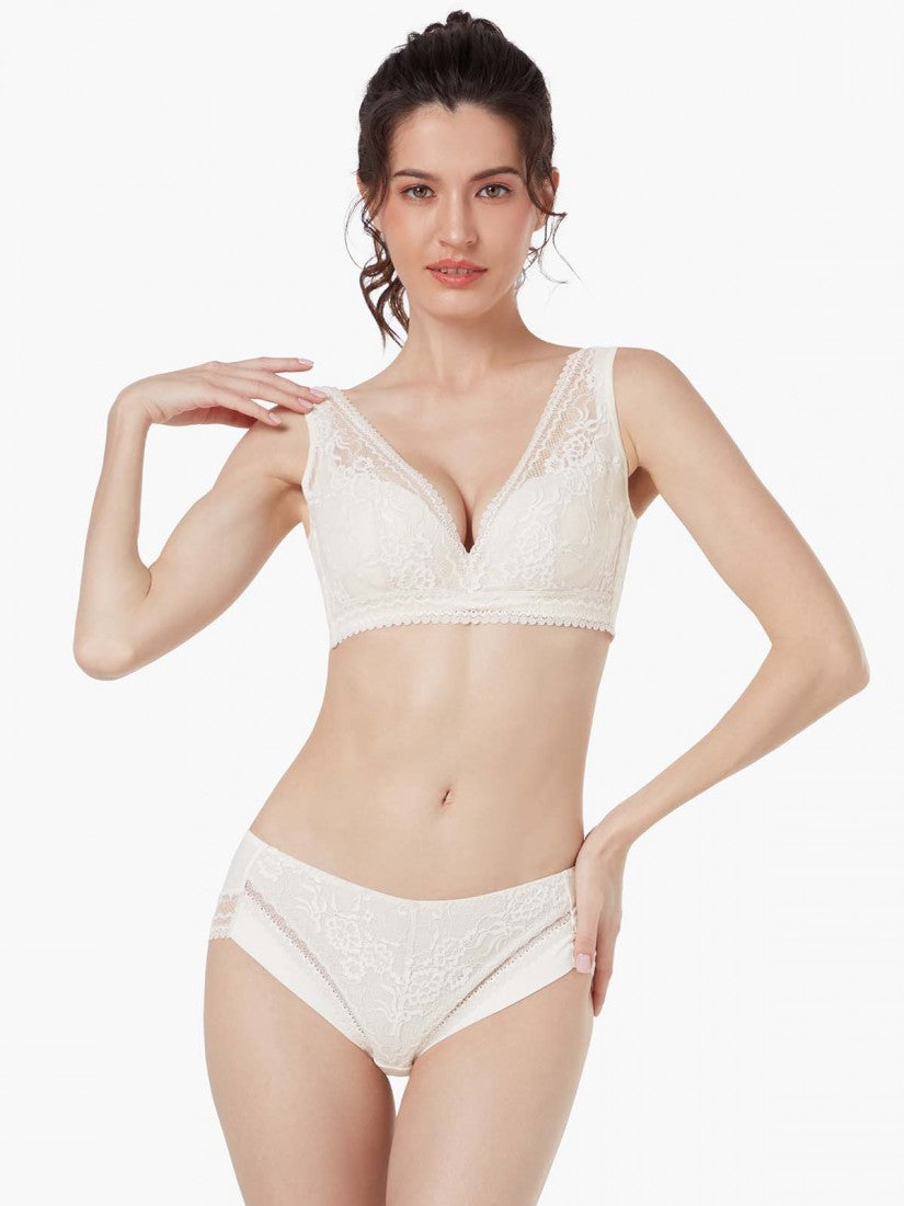 NiTi Shape-Memory Wire Non-padded Lace Plunge Bra (Cup C-D)