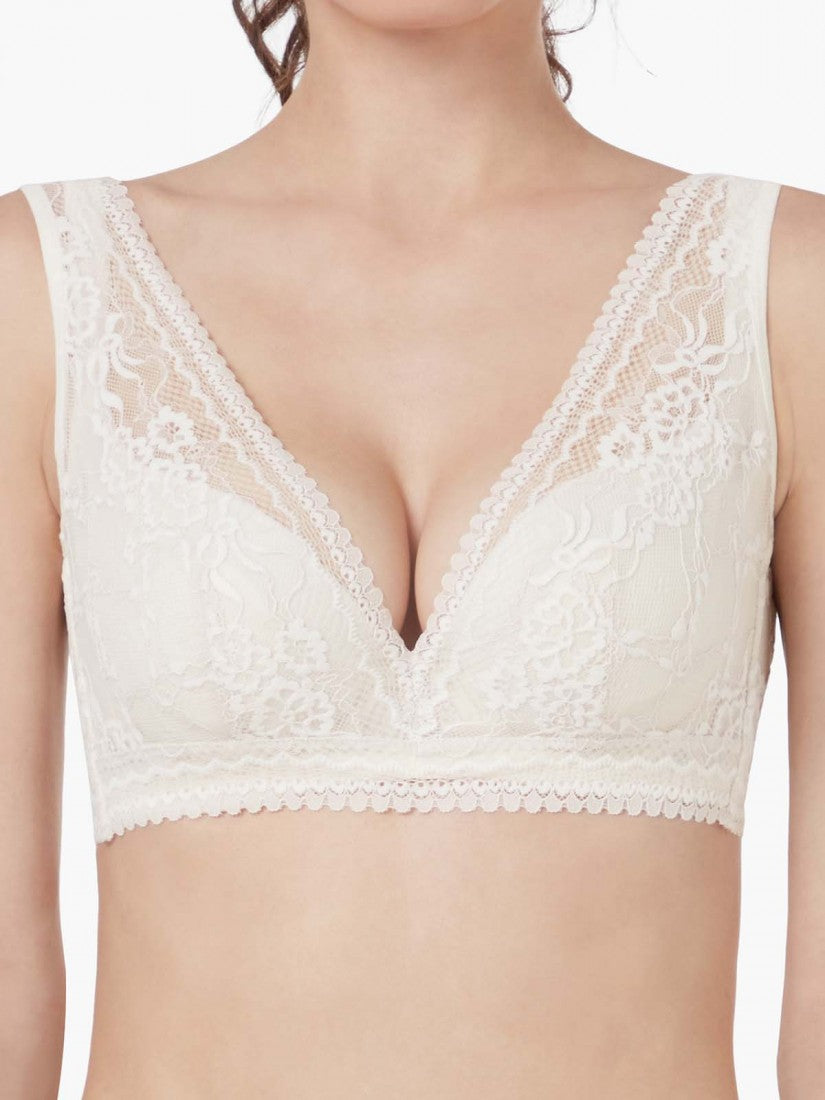 NiTi Shape-Memory Wire Non-padded Lace Plunge Bra (Cup C-D)