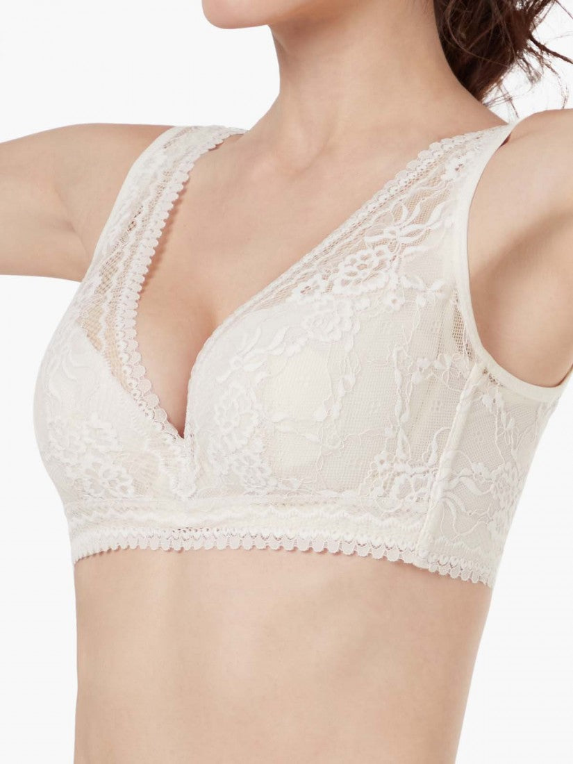 NiTi Shape-Memory Wire Non-padded Lace Plunge Bra (Cup C-D)