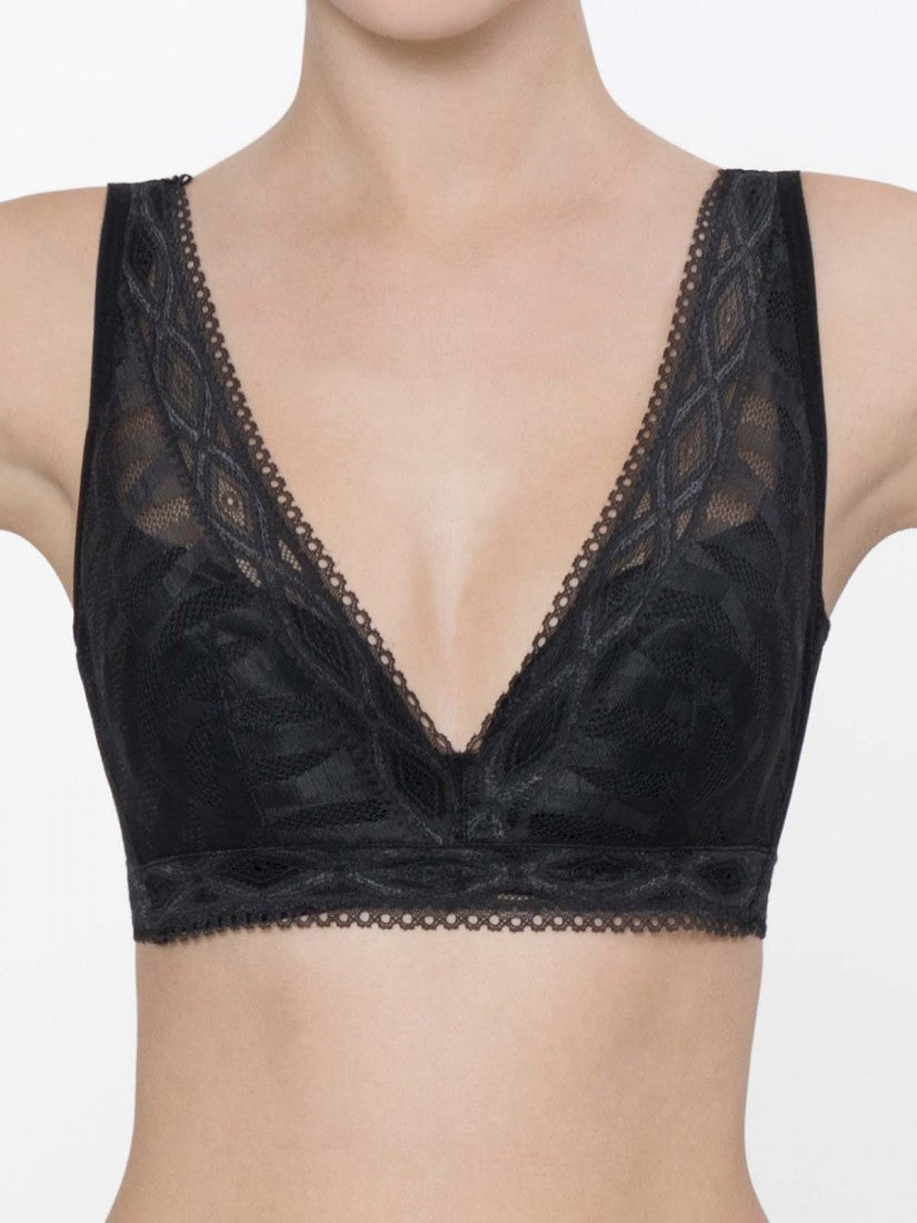 NiTi Shape-Memory Wire Non-padded Lace Plunge Bra (Cup C-D)