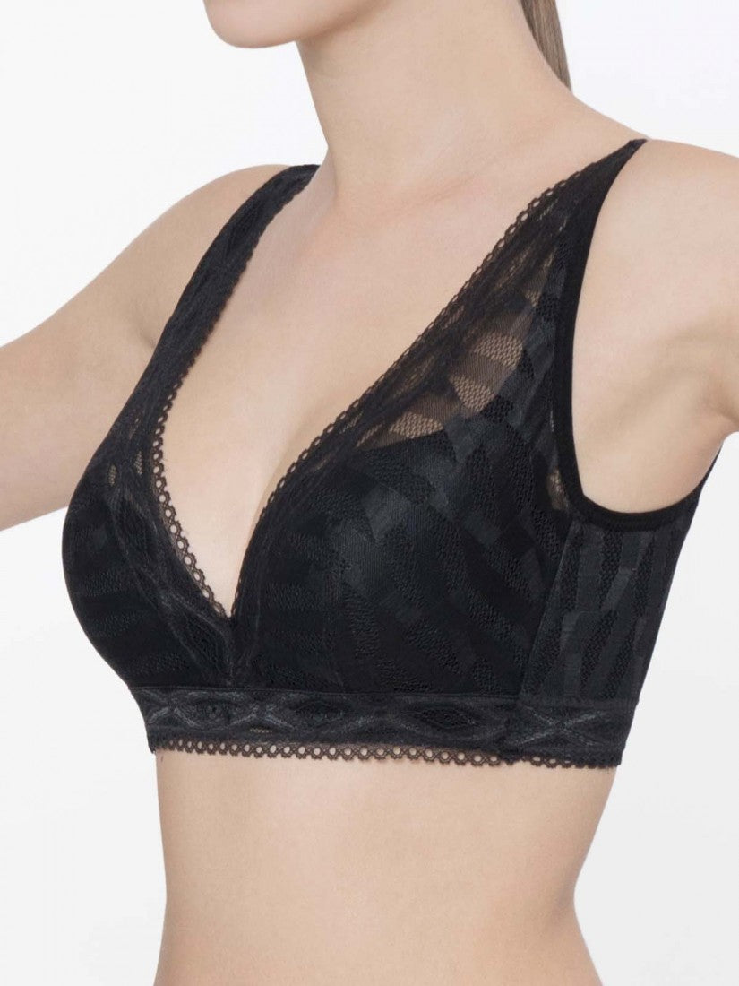 NiTi Shape-Memory Wire Non-padded Lace Plunge Bra (Cup C-D)