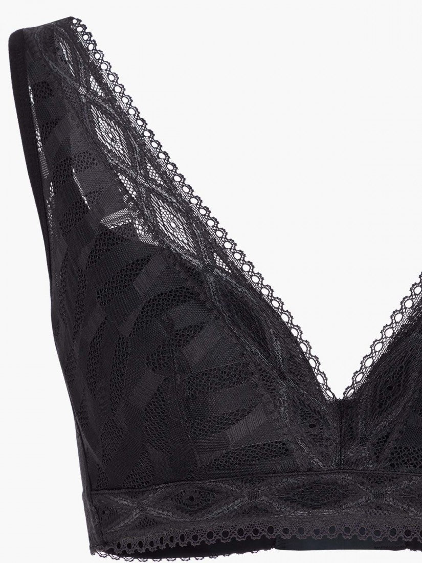 NiTi Shape-Memory Wire Non-padded Lace Plunge Bra (Cup C-D)