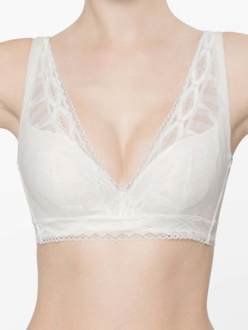 NiTi Shape-Memory Wire Non-padded Lace Plunge Bra (Cup C-D)