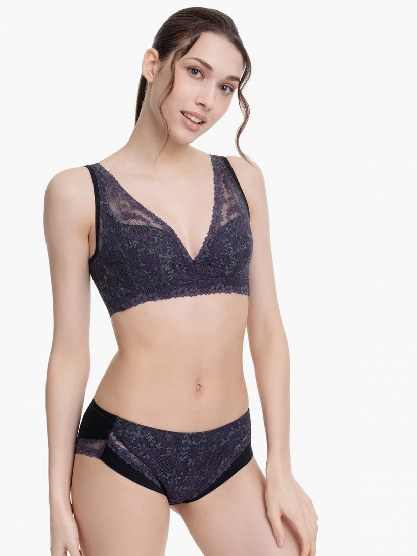 NiTi Shape-Memory Wire Non-padded Lace Full Cup Plunge Bra (Cup C-D)