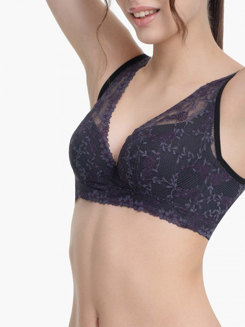 NiTi Shape-Memory Wire Non-padded Lace Full Cup Plunge Bra (Cup C-D)
