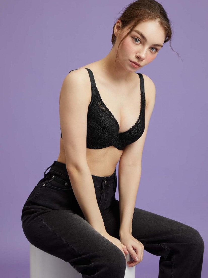 NiTi Shape-Memory Wire Lycra Lace Full Soft Cup Bra (Cup D-H)