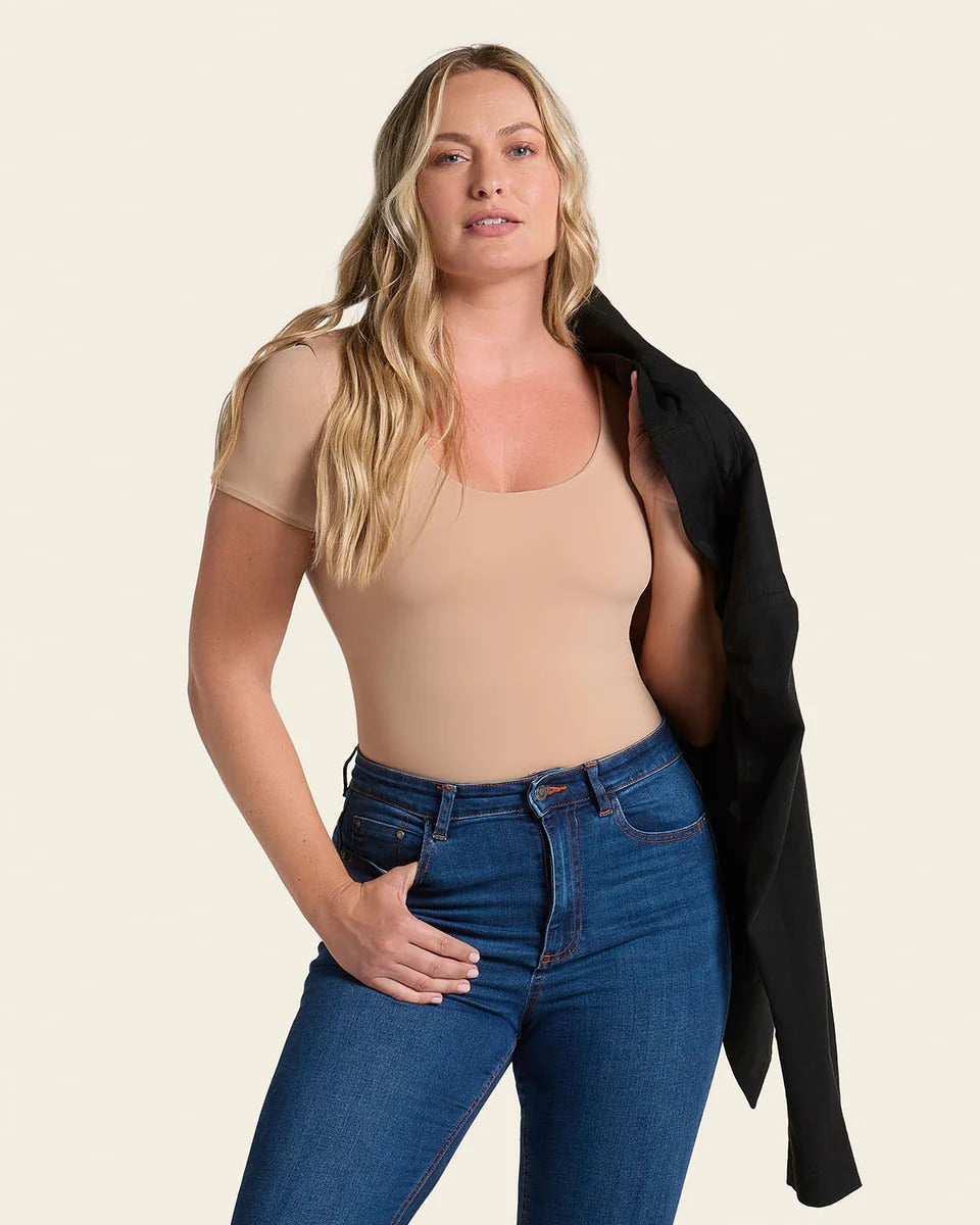 Short Sleeve Round Neck Shaper Bodysuit