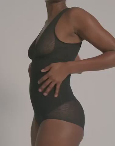 Sheer Boldly Sheer Stripe Detail Sculpting Bodysuit
